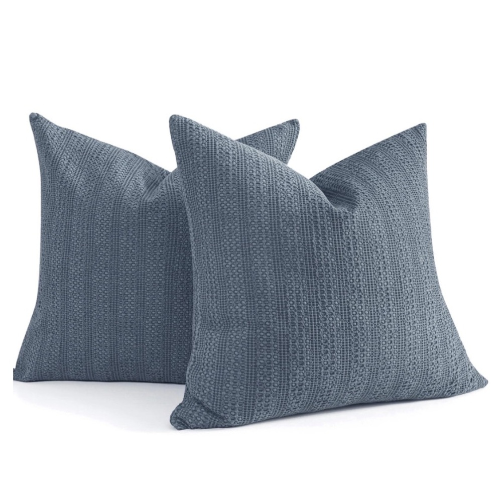 Blue Textured Throw Pillow Covers Euro Shams Large 24x24” (2-pack)